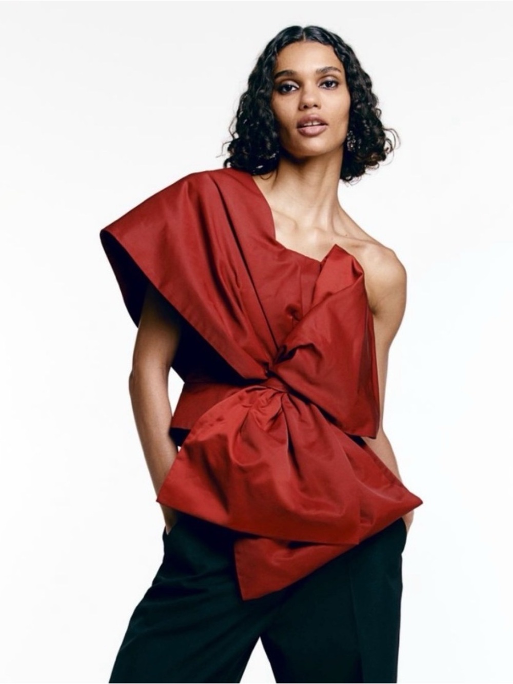H&M One-Shoulder Red Sculptural Bow Top
